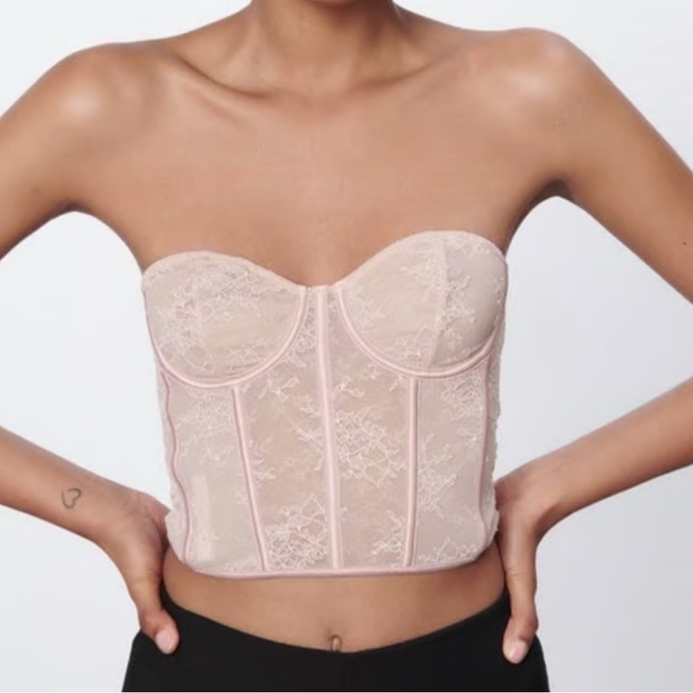 Zara Lace Bustier Bandeau in Light Pink